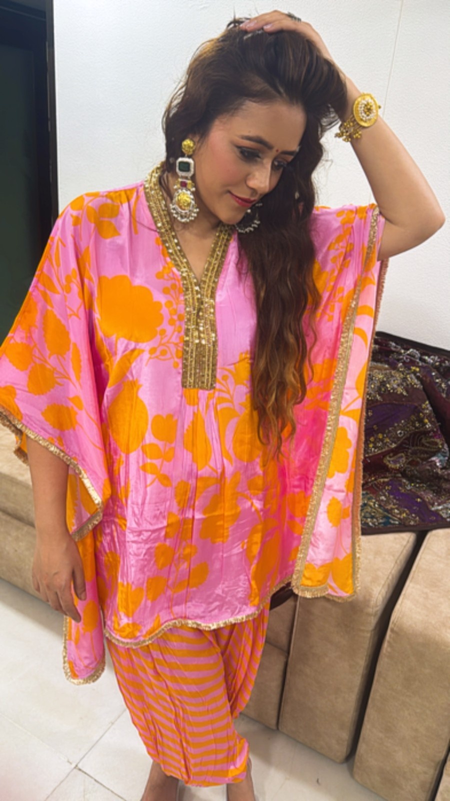 Pink And Orange Kaftan Set - Image 6