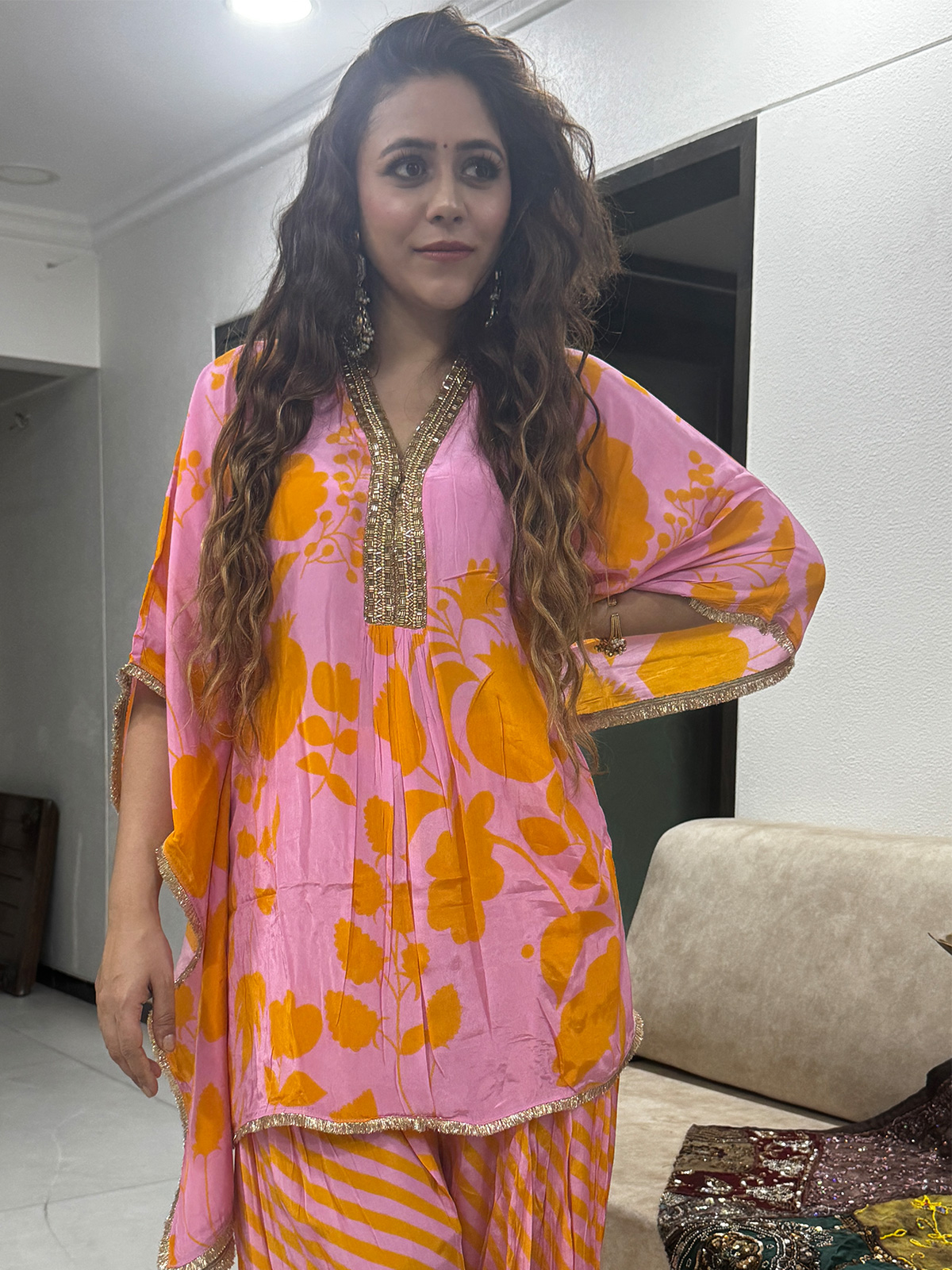Pink And Orange Kaftan Set - Image 4