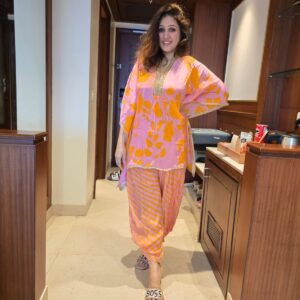 Pink And Orange Kaftan Set