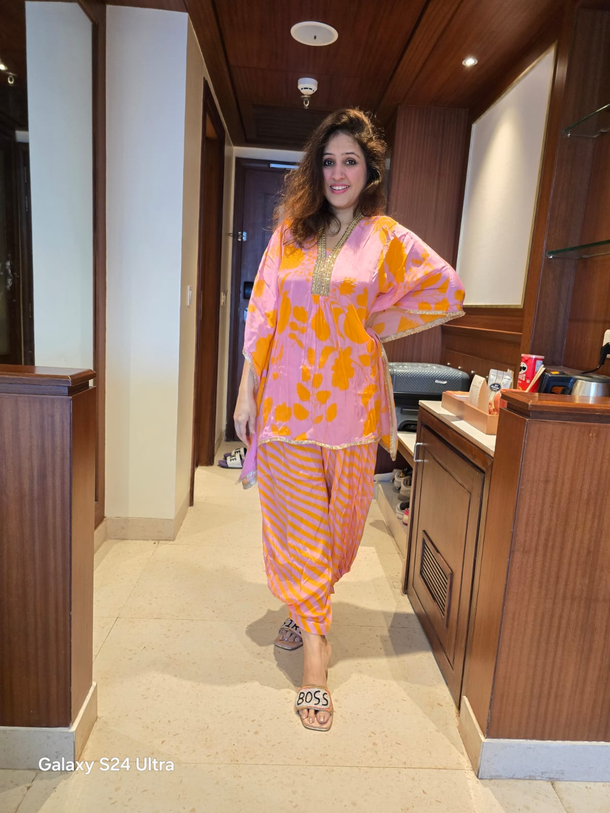 Pink And Orange Kaftan Set