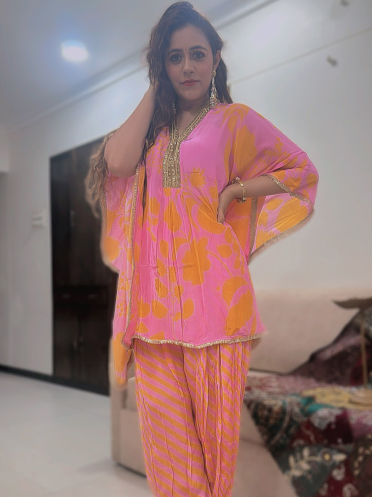 Pink And Orange Kaftan Set - Image 3