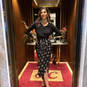 Black Foil Skirt Set
