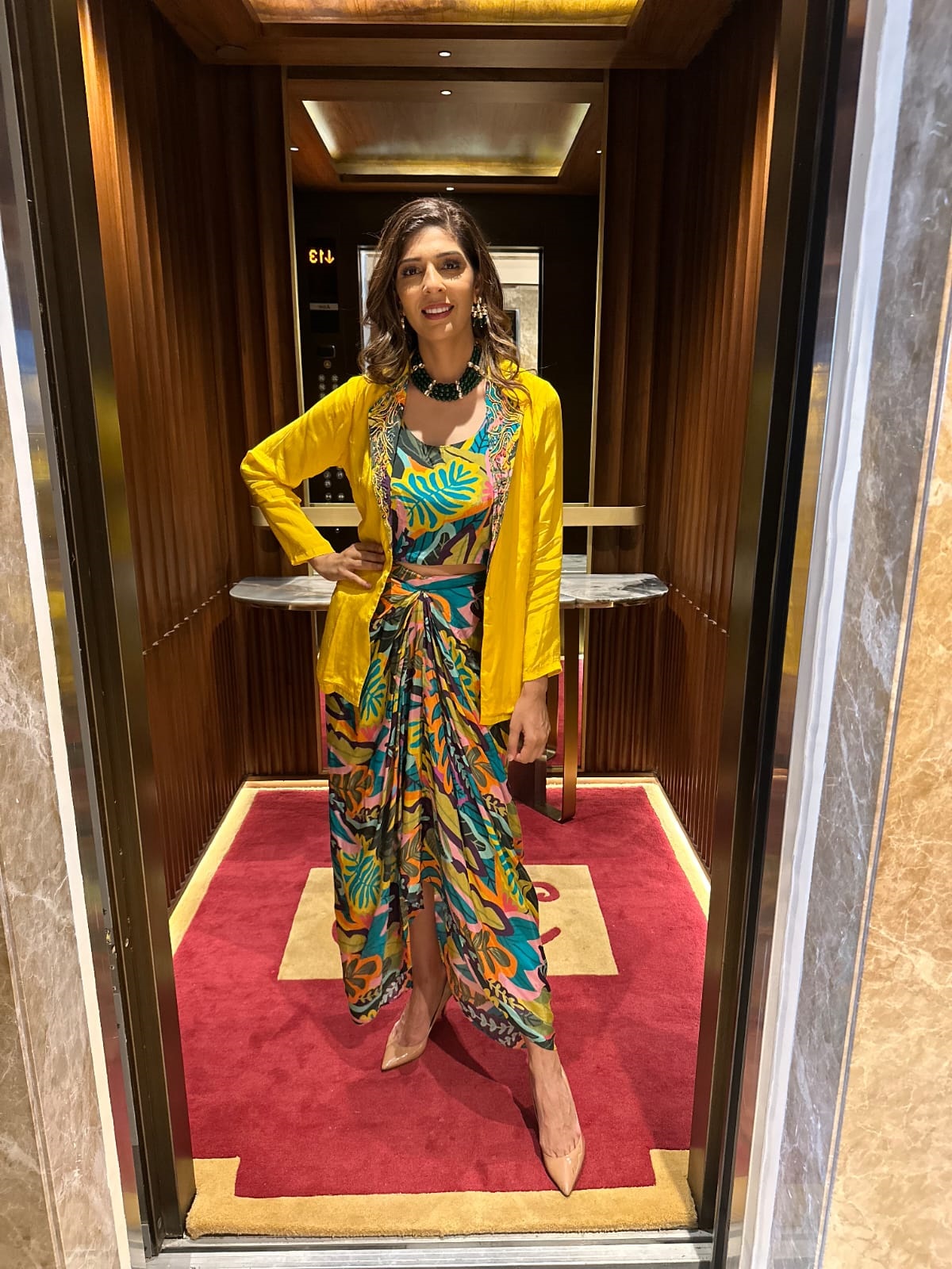 Yellow Blazer Skirt Three Piece Set - Image 4
