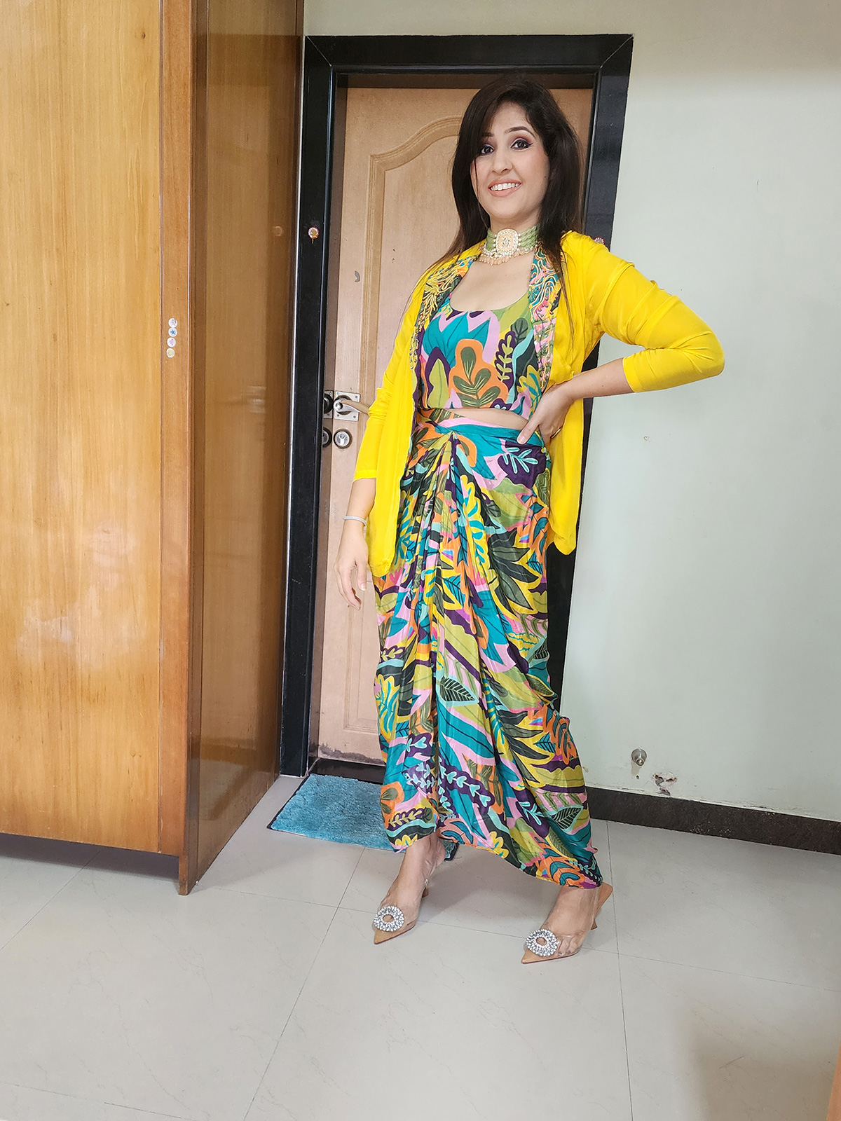 Yellow Blazer Skirt Three Piece Set - Image 3
