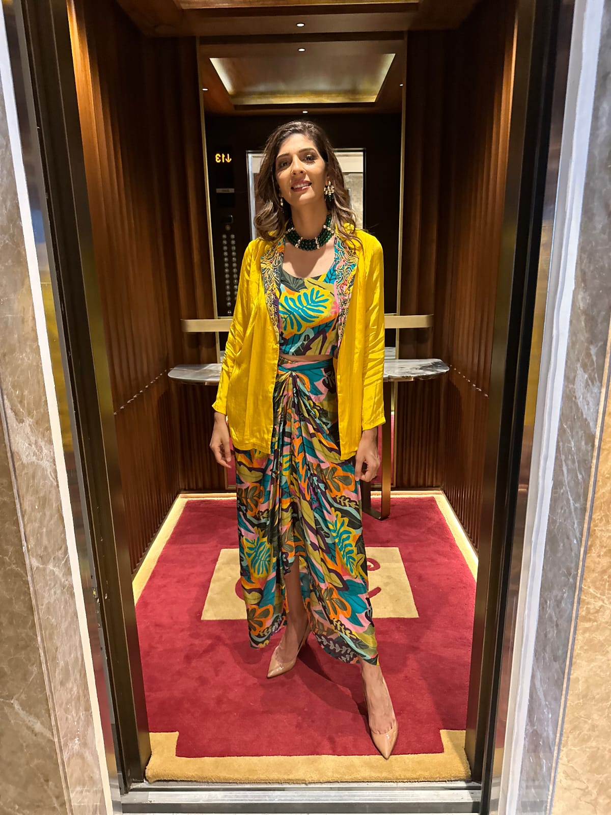 Yellow Blazer Skirt Three Piece Set - Image 2