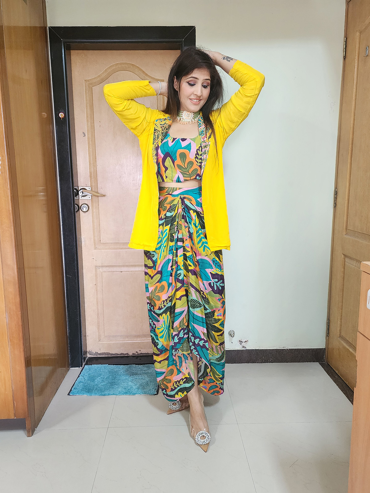 Yellow Blazer Skirt Three Piece Set - Image 5