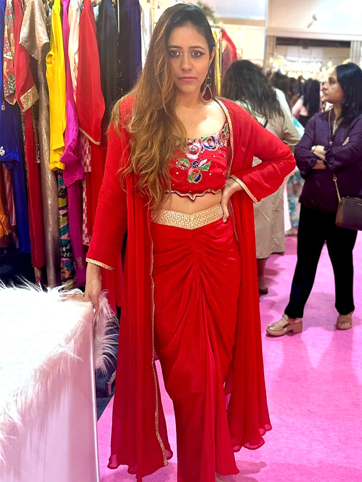 Red Three Piece Skirt Set - Image 3