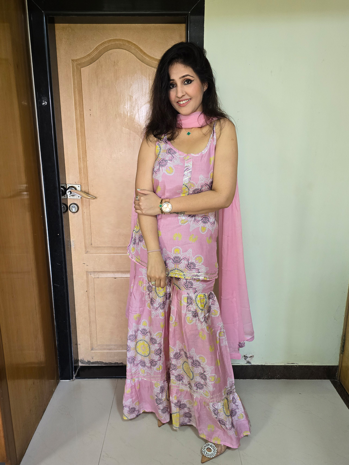 Pink One Strip Sharara Set - Image 2