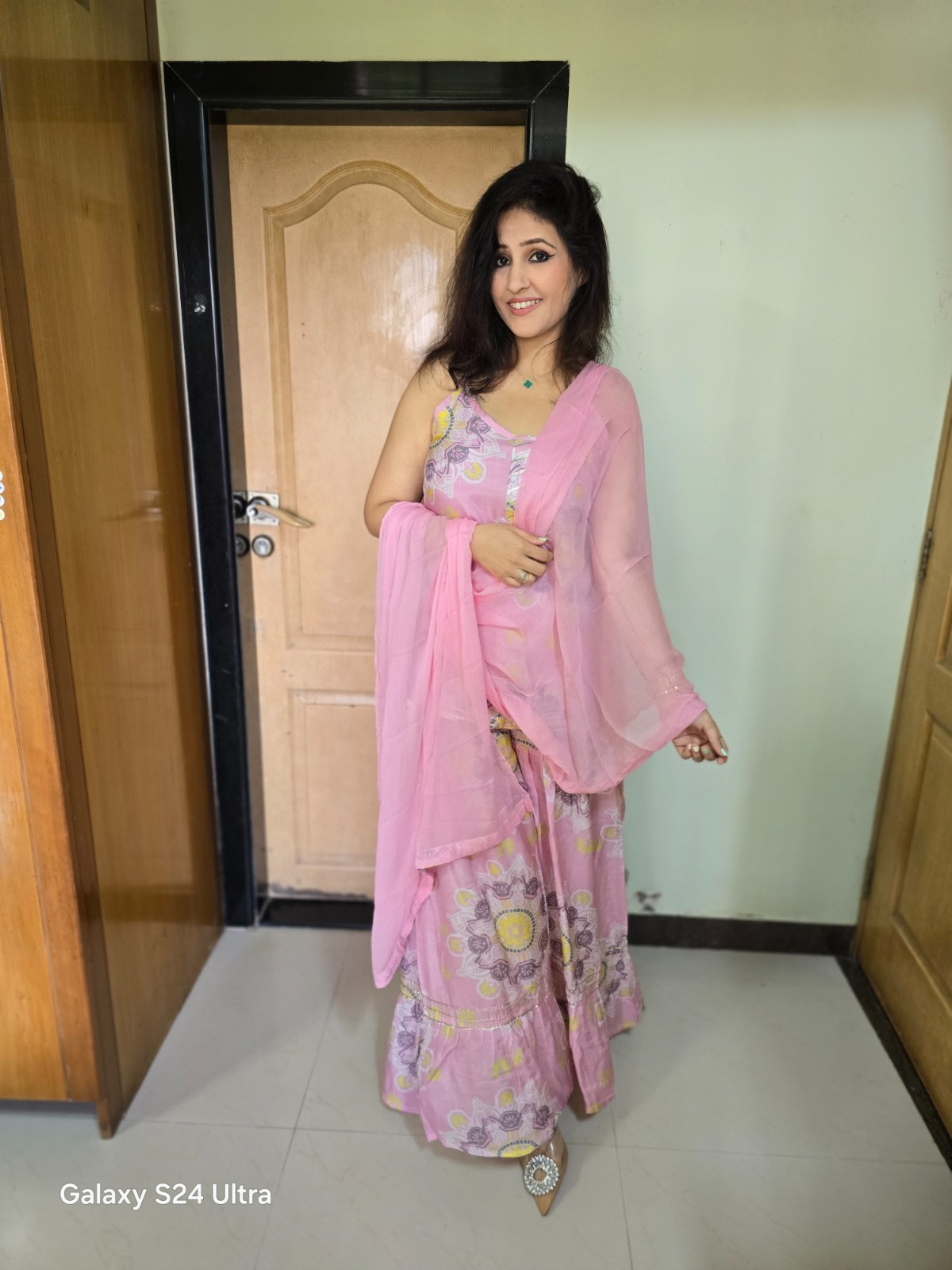 Pink One Strip Sharara Set