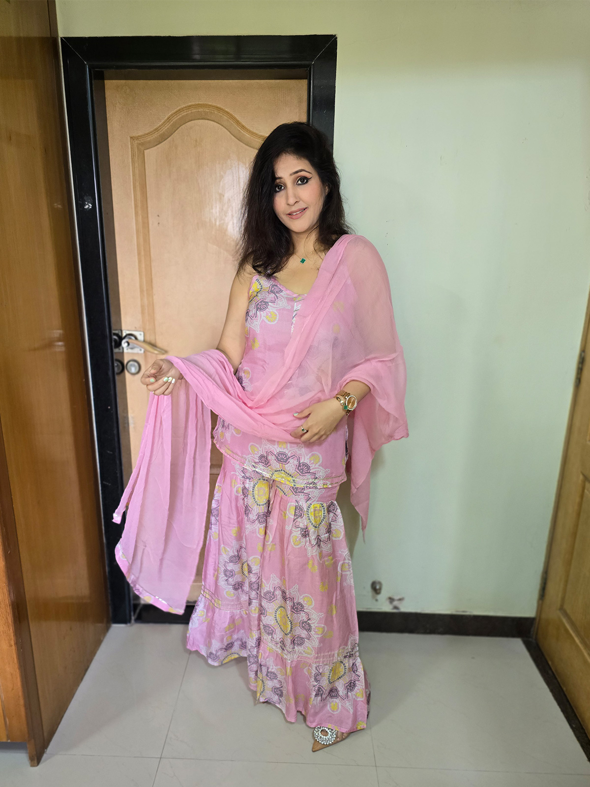 Pink One Strip Sharara Set - Image 3