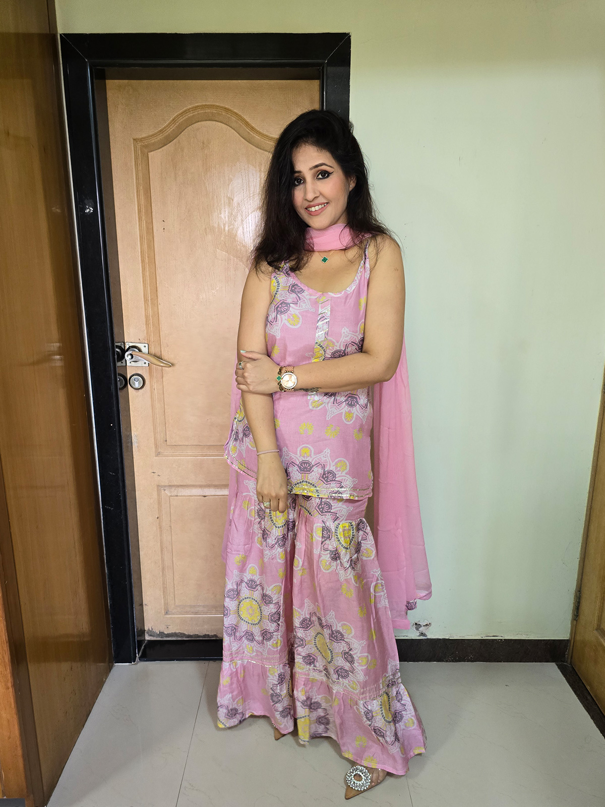 Pink One Strip Sharara Set - Image 4