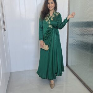 Green wrap-style dress