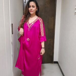 Pink mirrored kaftan kurta set