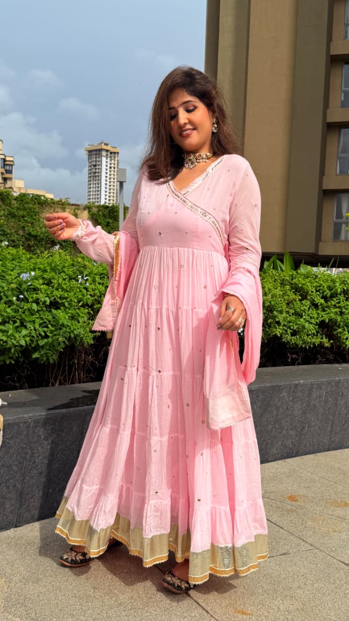 Pink Anarkali - Mul Fabric - Image 4