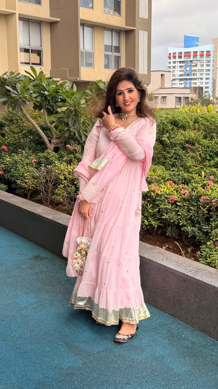 Pink Anarkali - Mul Fabric - Image 5