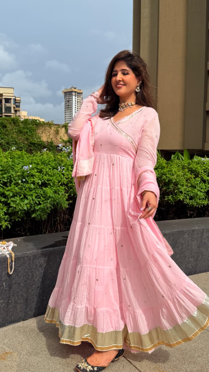 Pink Anarkali - Mul Fabric - Image 3