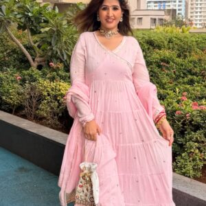 Pink Anarkali - Mul Fabric