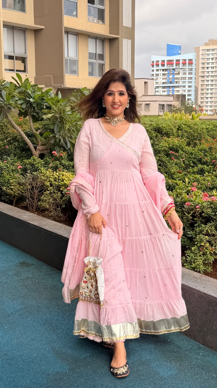 Pink Anarkali - Mul Fabric