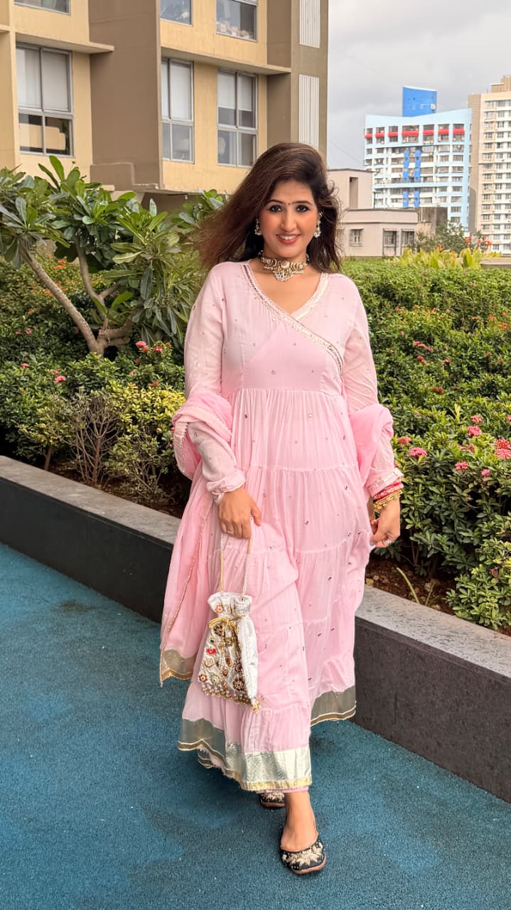 Pink Anarkali - Mul Fabric - Image 2