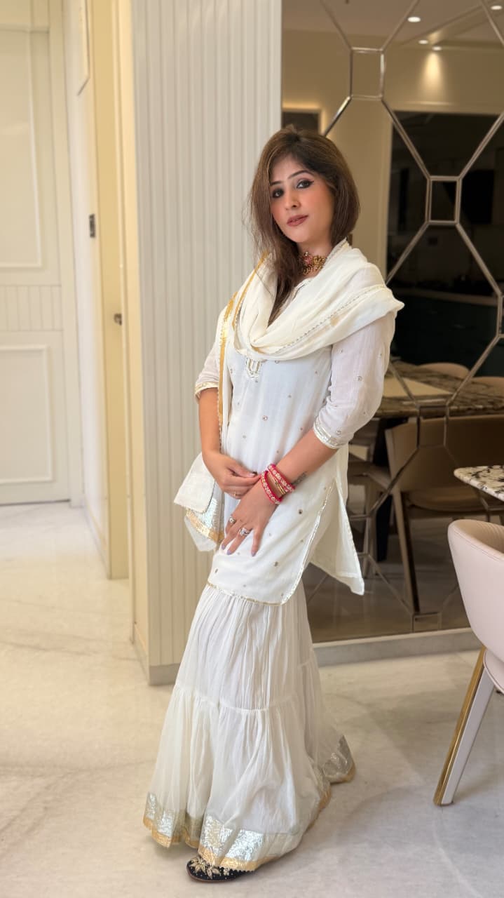 White Mul cotton sharara set - Image 3
