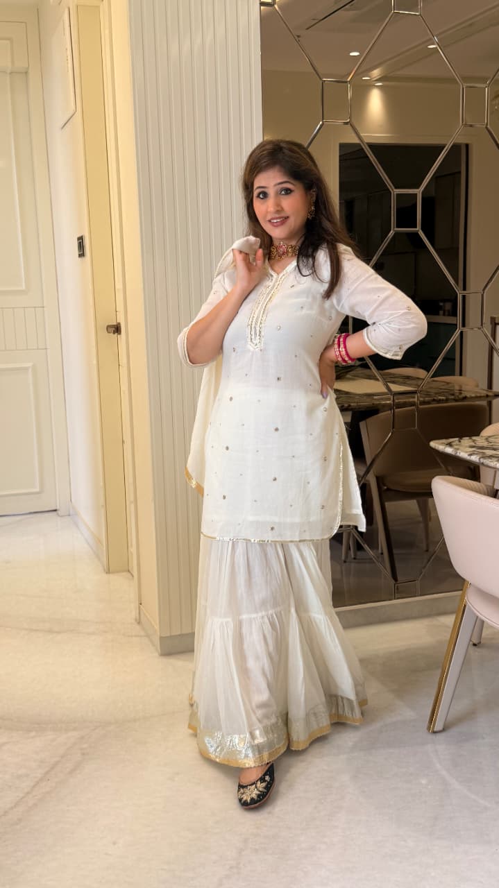 White Mul cotton sharara set - Image 2