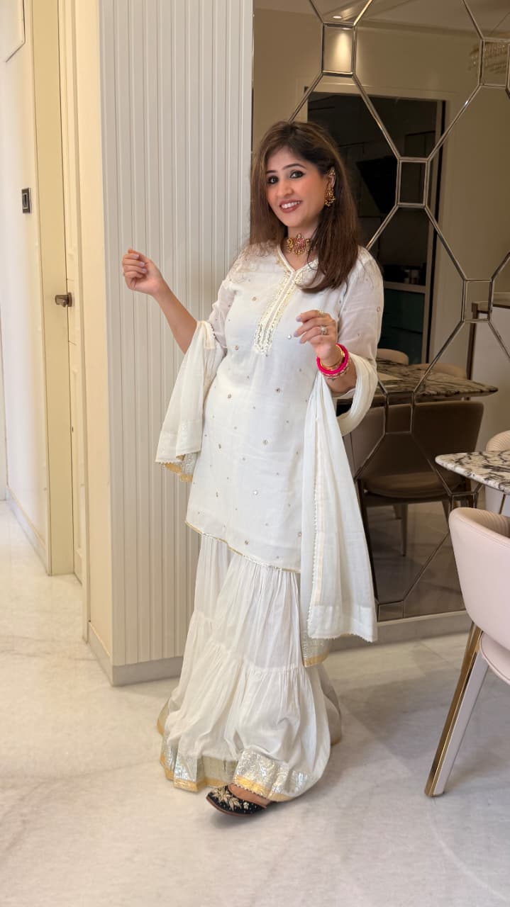 White Mul cotton sharara set