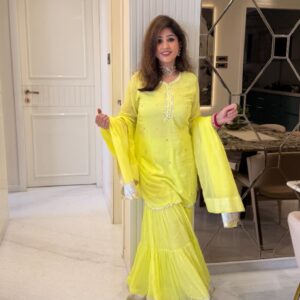 Neon green mul cotton sharara set